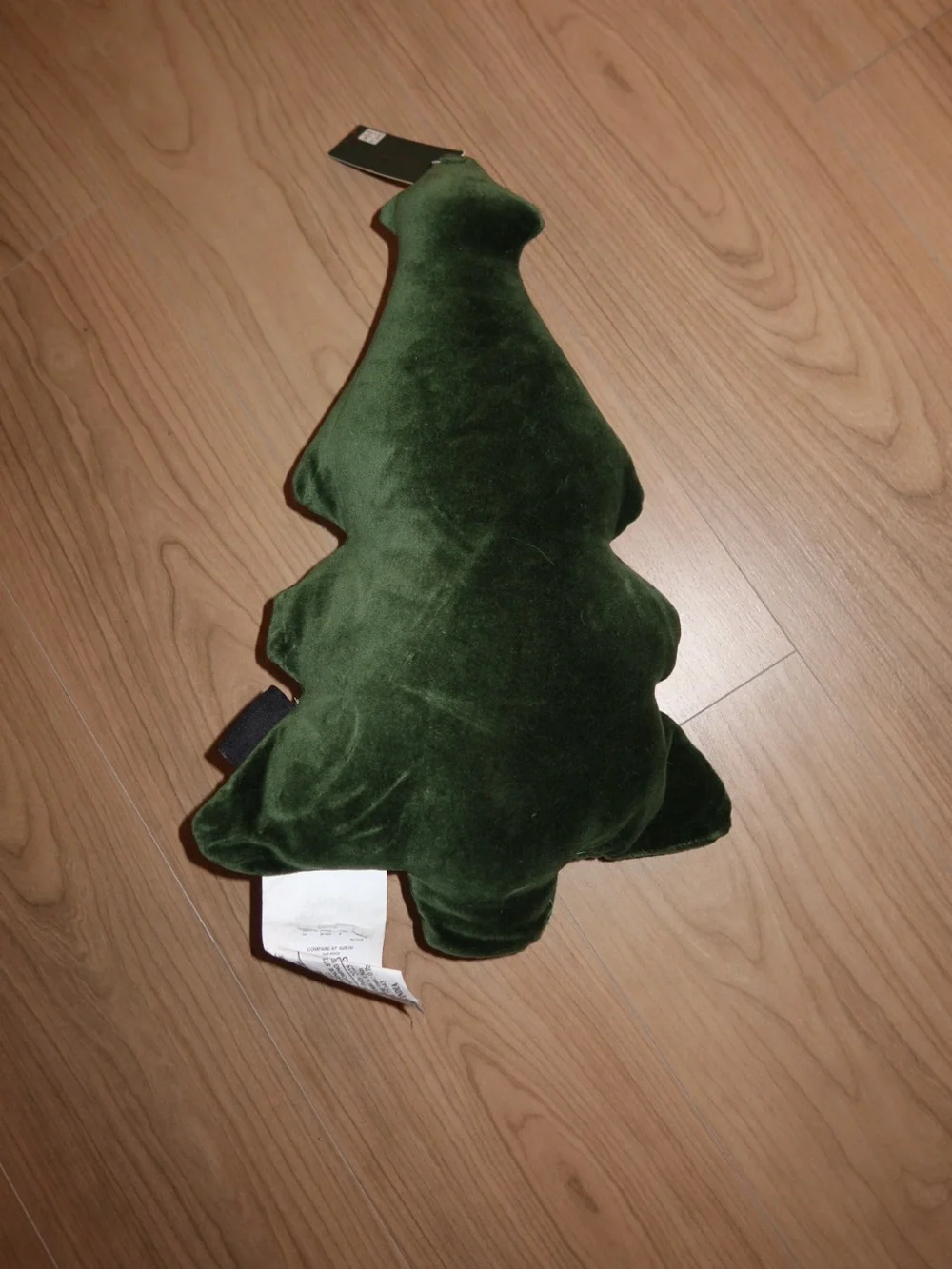 Tahari Green Velvet Christmas Tree Pillow with Red & White Embroidery